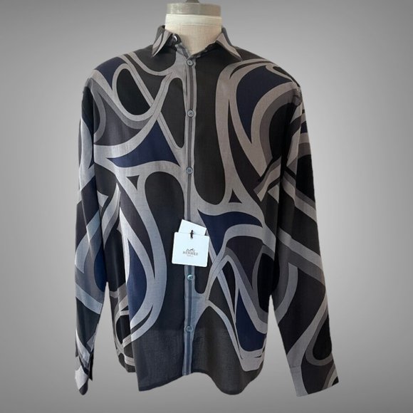 Hermes Genuine New Luxurious Virages Shirt Cashmere Silk Size 17/43 France - Picture 1 of 13